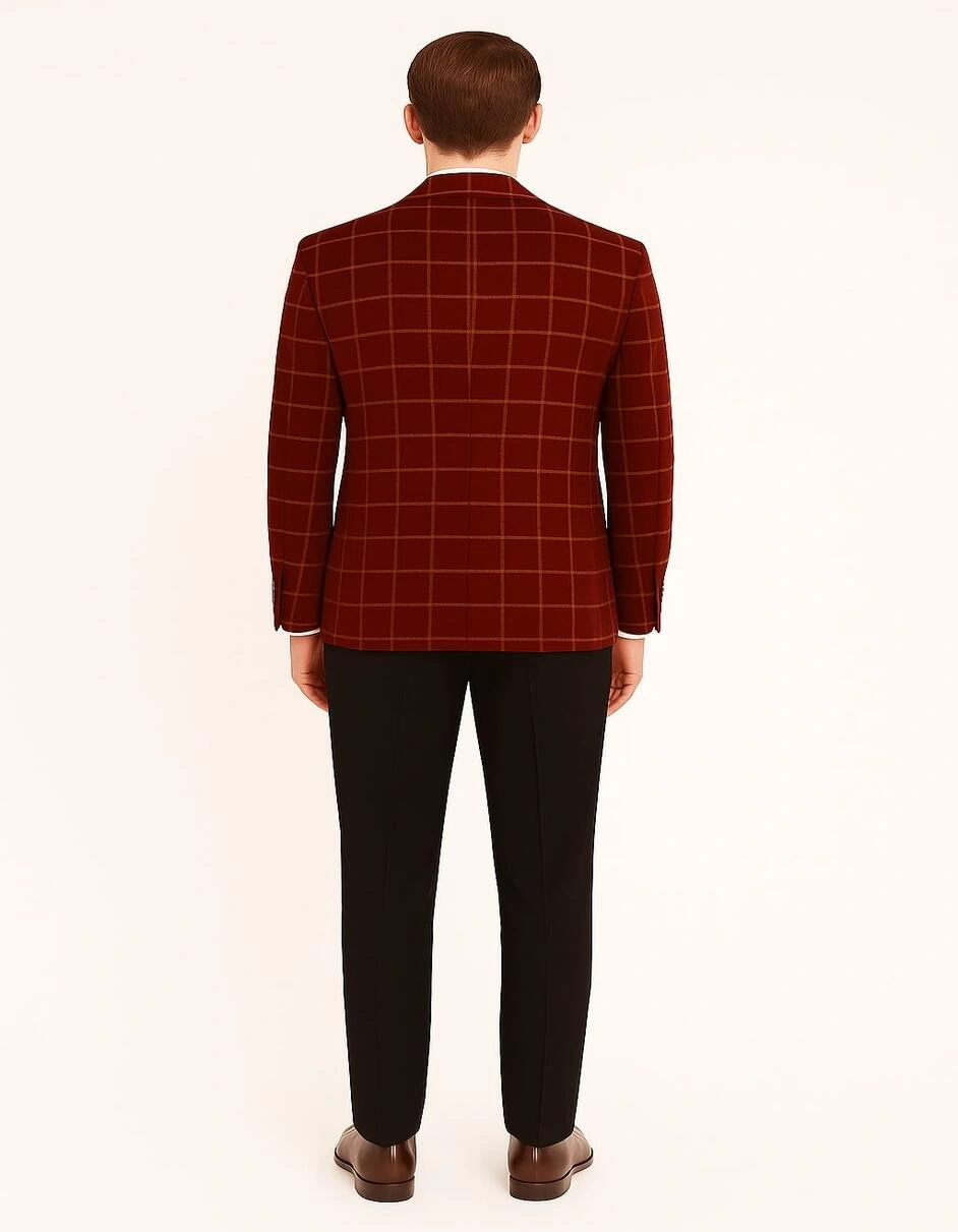 Rosso Velluto Scozzese: Blazer Elegante per Feste! Un Tocco di Classe Italiano, da Uomo.